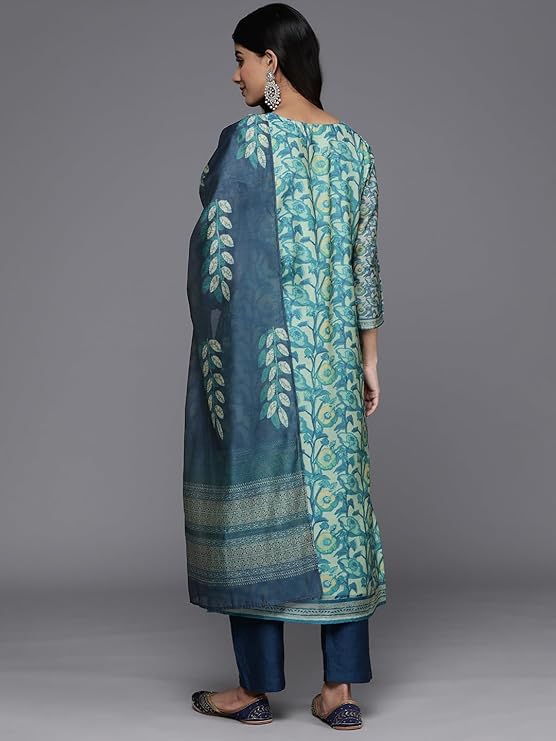 Women's Silk Blend Floral Printed Kurta Set with Bottom and Printed Dupatta
