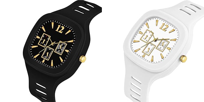 Premium Square 8 Colours Multi DIAL Strap Analog Silicon Strap ADDI Stylish Designer Analog Watch Combo for Boys Mens Pack of 2