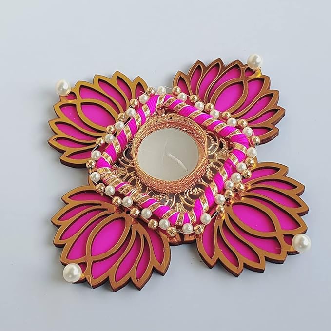 Handmade Pink Lotus Single Diya Rangoli