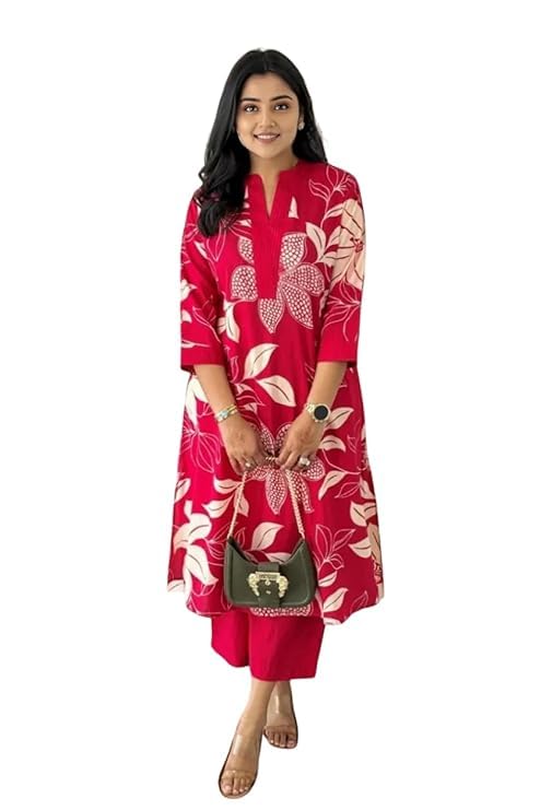 Women's Pure Cotton Printed Ethnic Wear Straight Kurta Set with Palazzo Pants
