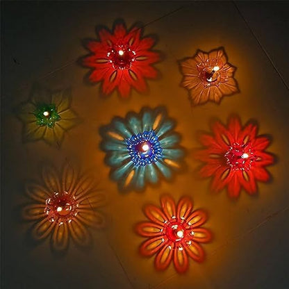 12pcs Diwali Diyas Colourful 3D Reflection Diya for Diwali Decor Flower Shape Shadow Reflective Diyas for Diwali Decoration Items for Home Decor Reusable Diwali Light