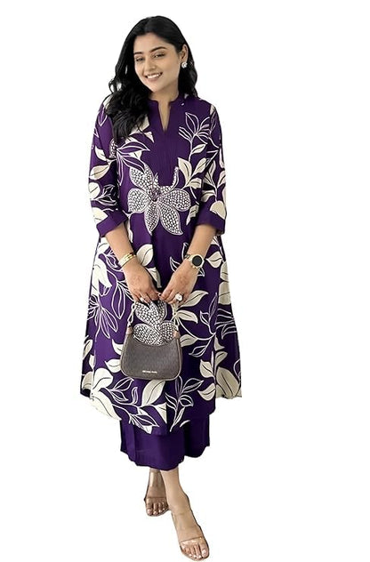 Women's Pure Cotton Printed Ethnic Wear Straight Kurta Set with Palazzo Pants