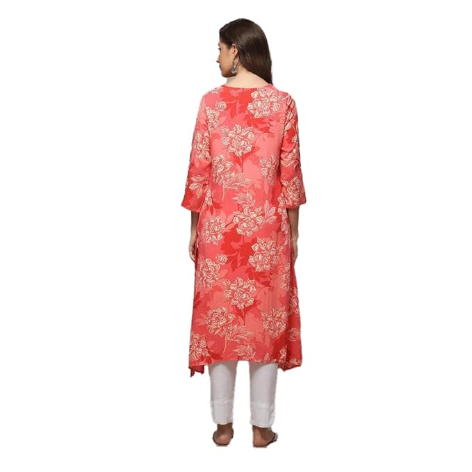 Women Rayon Regular Fit Liva Straight Printed Kurta