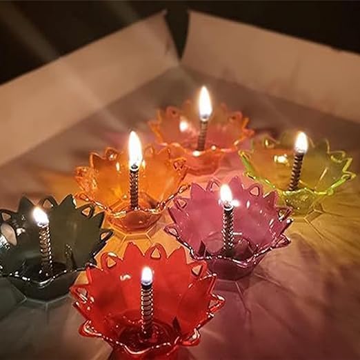 12pcs Diwali Diyas Colourful 3D Reflection Diya for Diwali Decor Flower Shape Shadow Reflective Diyas for Diwali Decoration Items for Home Decor Reusable Diwali Light