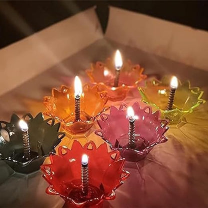 12pcs Diwali Diyas Colourful 3D Reflection Diya for Diwali Decor Flower Shape Shadow Reflective Diyas for Diwali Decoration Items for Home Decor Reusable Diwali Light