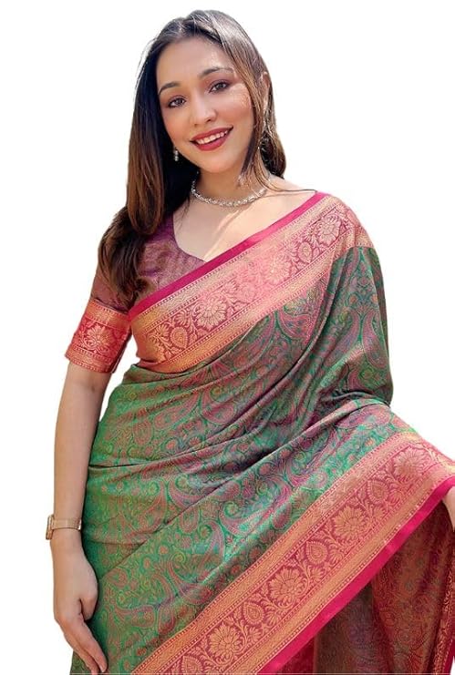 Women's Kanjivaram Pure Soft Silk Designer Saree With Blouse Piece