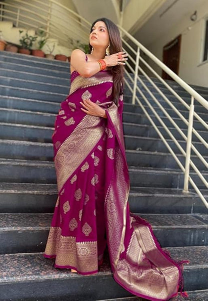 Kanjivaram Art Silk Saree Soft Banarasi Style Sari With Blouse Piece For Wedding