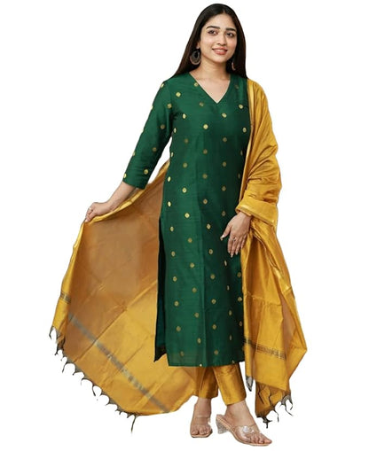 Women's 3 Piece Kurta Pant Dupatta Set | Silk Cotton Kurta Sets for Woman