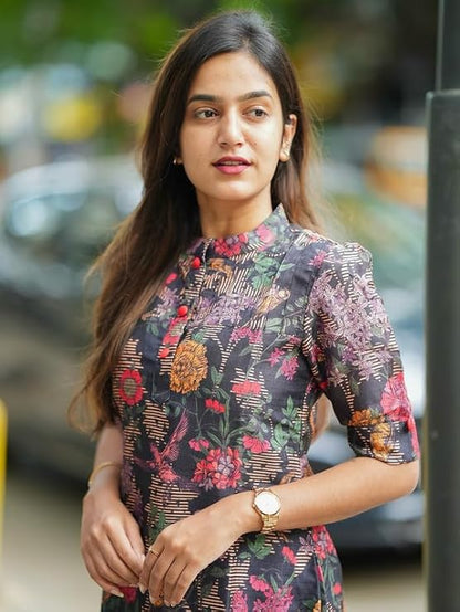 Fashion And Lifestyle Women's Chanderi Stitched Printed Kurta for Women