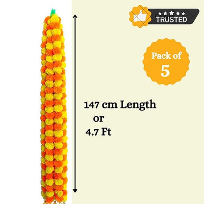 Artificial Marigold Garland Flowers for Decoration – 5 Feet Long (Pack of 5)