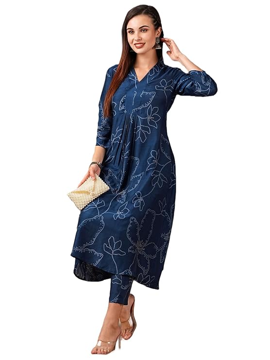 Women's Rayon Viscose Printed A-Line Kurta with Pant