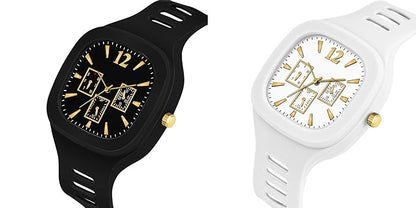 Premium Square 8 Colours Multi DIAL Strap Analog Silicon Strap ADDI Stylish Designer Analog Watch Combo for Boys Mens Pack of 2