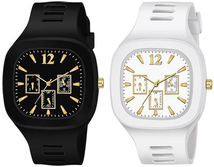 Premium Square 8 Colours Multi DIAL Strap Analog Silicon Strap ADDI Stylish Designer Analog Watch Combo for Boys Mens Pack of 2