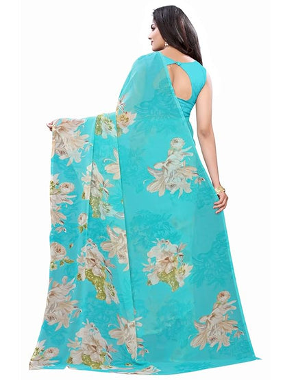 Women's Georgette Printed Saree With Blouse Piece