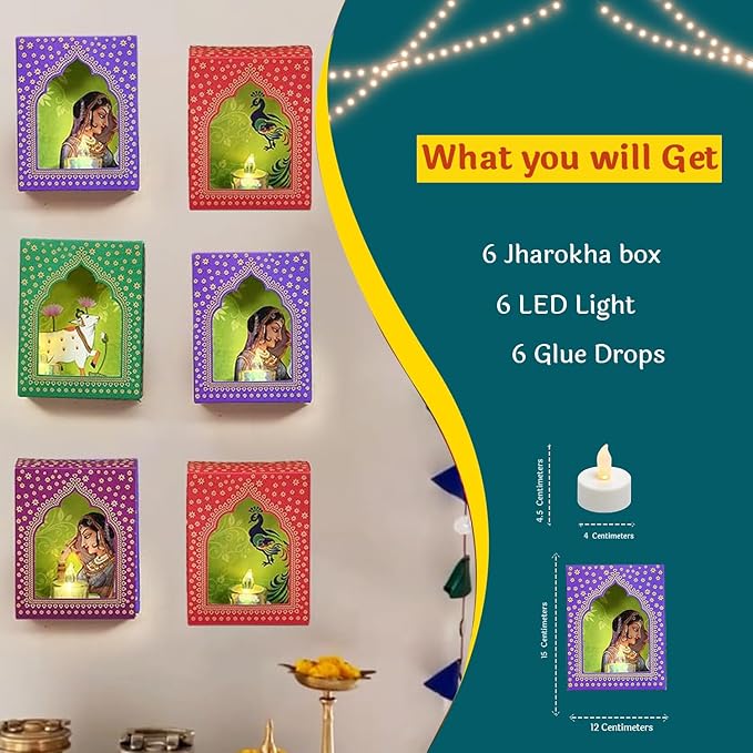 Diyas Set of 6 with LED Candle Diwali Decoration Items,Wall Hanging, Home Decor Items Festive Decor Item, DIY Craft Traditional