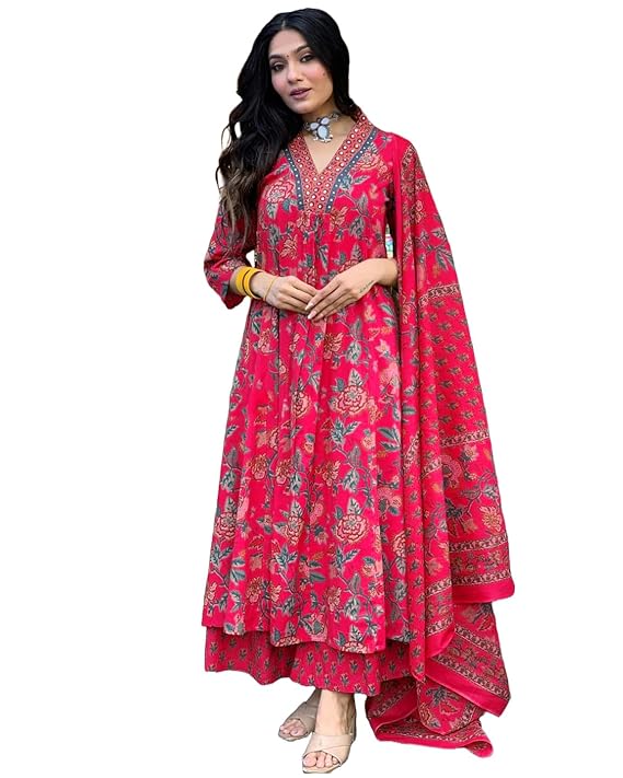 Rayon Viscose Anarkali Printed Kurta with Palazzo & Dupatta