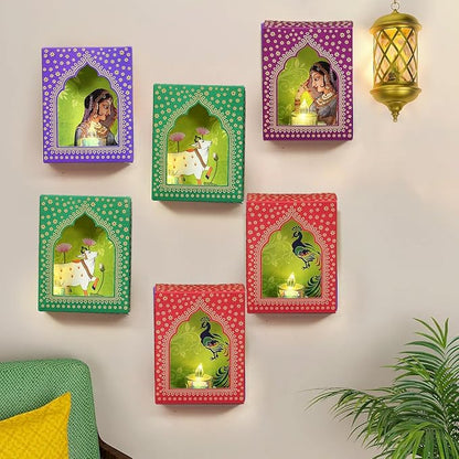 Diyas Set of 6 with LED Candle Diwali Decoration Items,Wall Hanging, Home Decor Items Festive Decor Item, DIY Craft Traditional