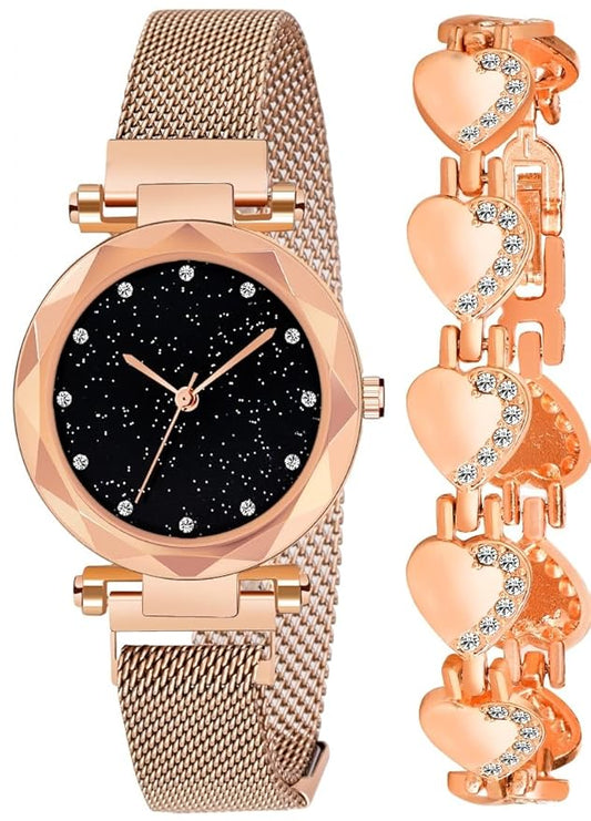 Women Girls Stylish Diamond-Studded Stainless Steel and Mesh Bracelet Designs with Gift Boxes