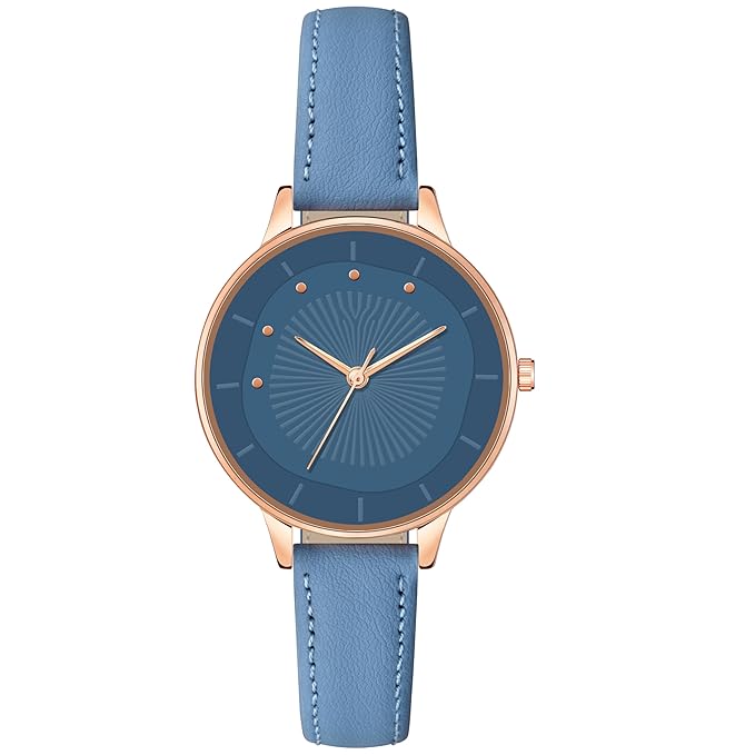 Roseogld Case Plain Dial Analog Watch for Women with Studded Leather Strap