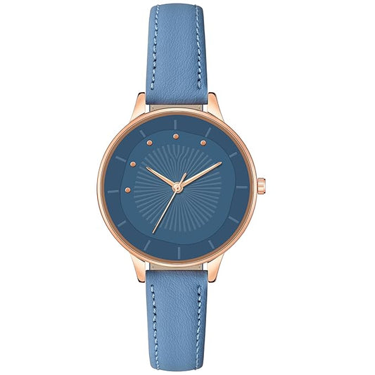 Roseogld Case Plain Dial Analog Watch for Women with Studded Leather Strap