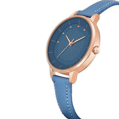 Roseogld Case Plain Dial Analog Watch for Women with Studded Leather Strap