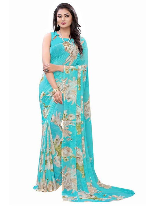Women's Georgette Printed Saree With Blouse Piece