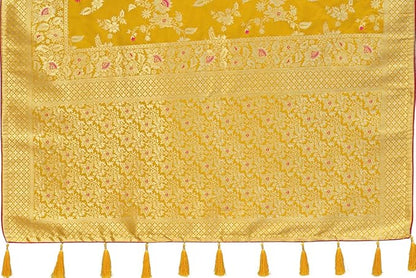 Women's Banarasi Silk Blend Zari Woven Work With Tussles Saree and Embroidered Work Blouse Piece