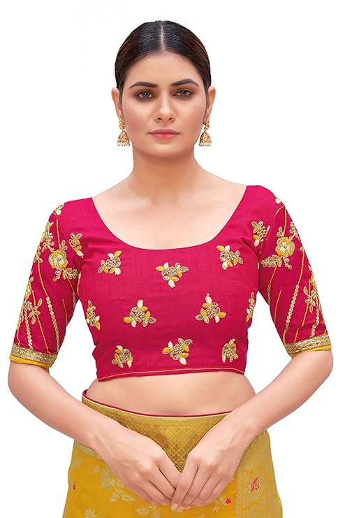 Women's Banarasi Silk Blend Zari Woven Work With Tussles Saree and Embroidered Work Blouse Piece