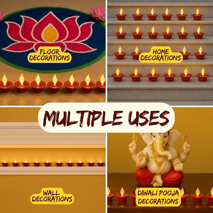 LED Floating Water Sensor Diyas Set of 24, Diwali Decor Items, Waterproof Decorative Lights for Diwali, Home, Office, Pooja, Rangoli, Reusable Floating Diya for Decoration (24 Pcs)