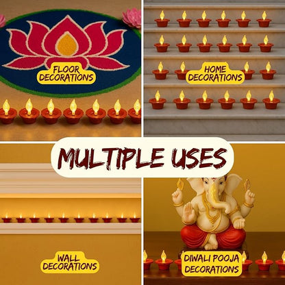 LED Floating Water Sensor Diyas Set of 24, Diwali Decor Items, Waterproof Decorative Lights for Diwali, Home, Office, Pooja, Rangoli, Reusable Floating Diya for Decoration (24 Pcs)
