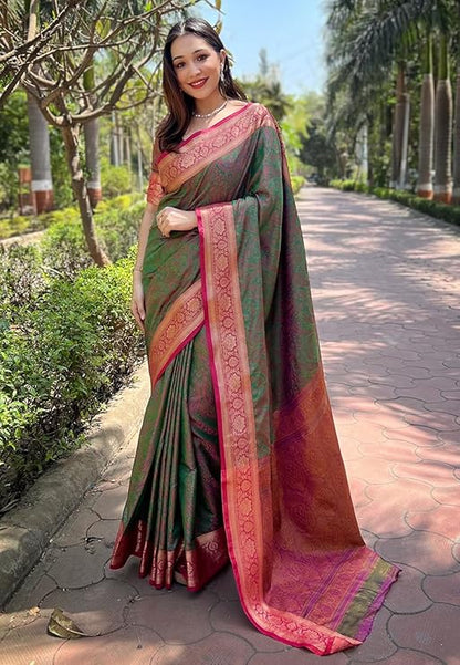Women's Kanjivaram Pure Soft Silk Designer Saree With Blouse Piece