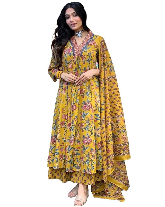 Rayon Viscose Anarkali Printed Kurta with Palazzo & Dupatta