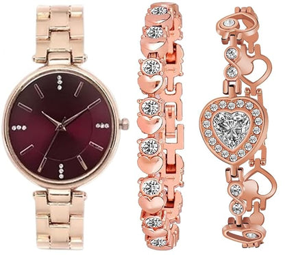 Rose Gold Luxury Women's Analog Watch Diamond Studs Stainless Steel Bracelet Waterproof Quartz Analog Watch for Women