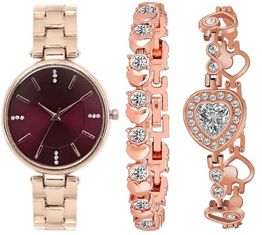 Rose Gold Luxury Women's Analog Watch Diamond Studs Stainless Steel Bracelet Waterproof Quartz Analog Watch for Women
