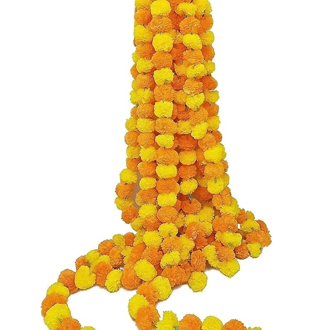 Artificial Marigold Garland Flowers for Decoration – 5 Feet Long (Pack of 5)