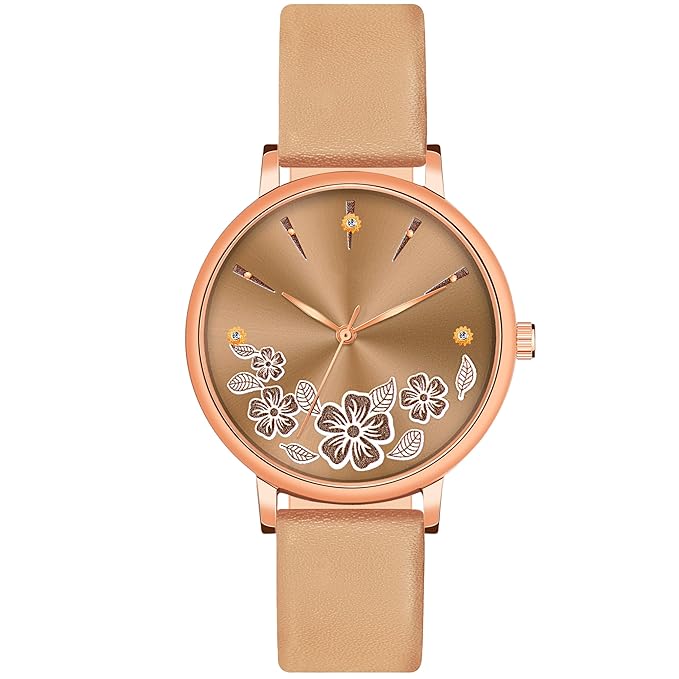 Women's Classic Butterfly Dial Analog Watch with Leather Strap