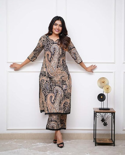 Women Viscose Printed Straight Kurta Pant Set