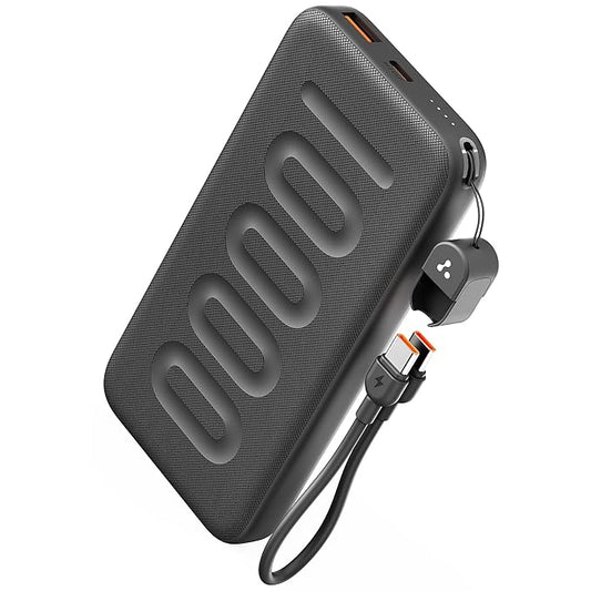 10000mAh Slim & Compact Powerbank with in-Build Type C Cable, 22.5W Fast Charging, USB & Type C Output, Power Delivery, Quick Charge for iPhone, Android & Tablets, Earbuds