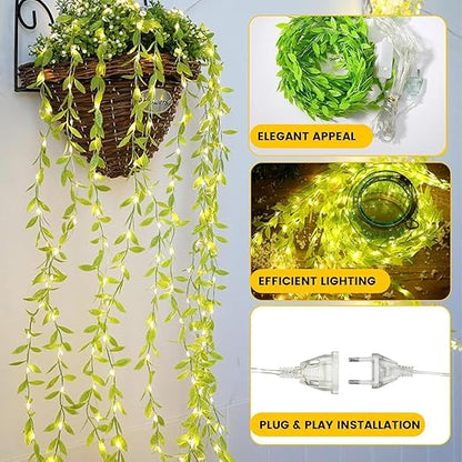 Artificial Leaf Curtain LED String Light, 200 LEDs, 8 Modes, Adjustable Brightness, Lights for Diwali Decoration, Home, Bedroom, Wedding, Party, Festive Decor