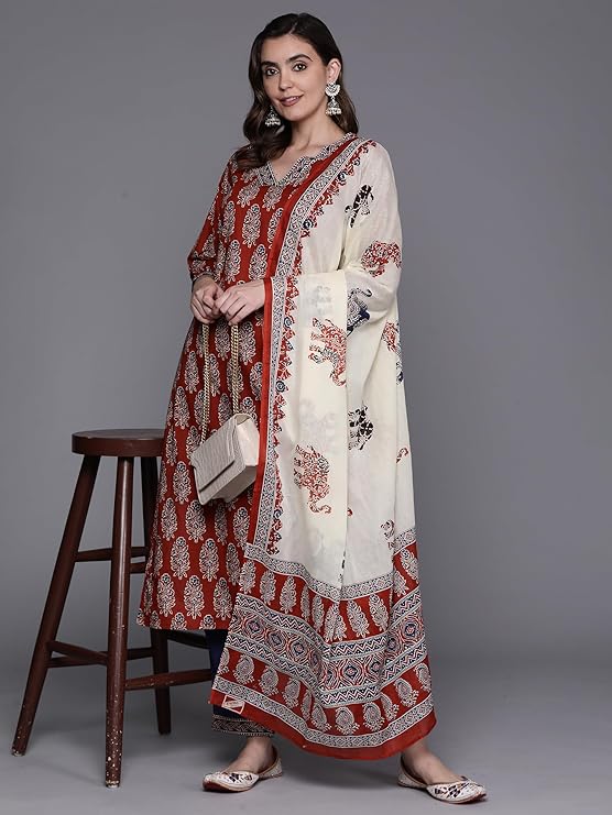 Pure Cotton Printed Straight Kurta & Pant with Dupatta Set