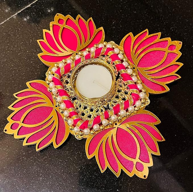 Handmade Pink Lotus Single Diya Rangoli