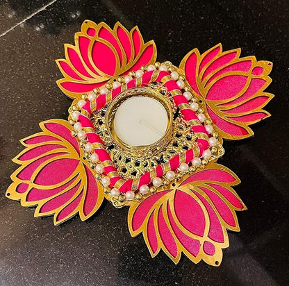 Handmade Pink Lotus Single Diya Rangoli
