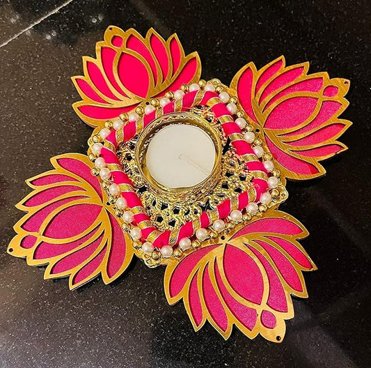 Handmade Pink Lotus Single Diya Rangoli