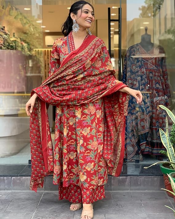 Rayon Viscose Anarkali Printed Kurta with Palazzo & Dupatta