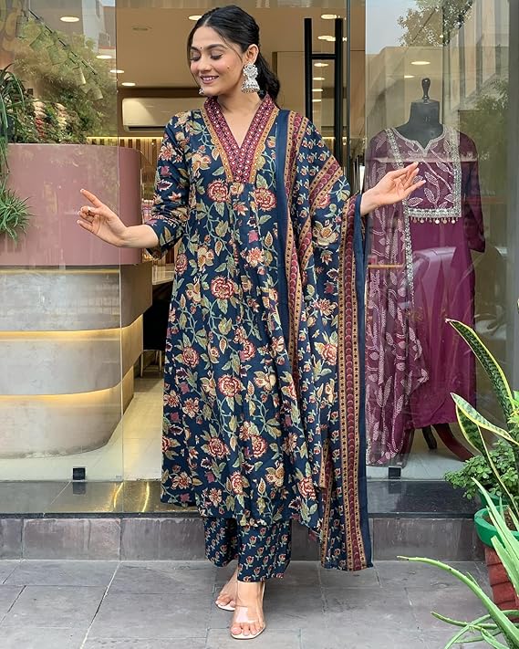 Rayon Viscose Anarkali Printed Kurta with Palazzo & Dupatta