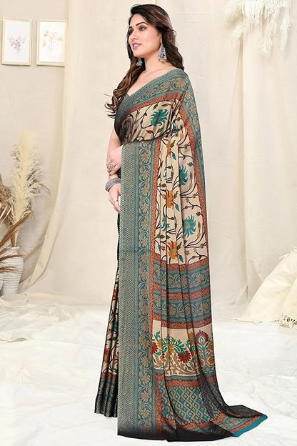 FASHION Women's Chiffon Floral Printed Saree with Blouse Piece