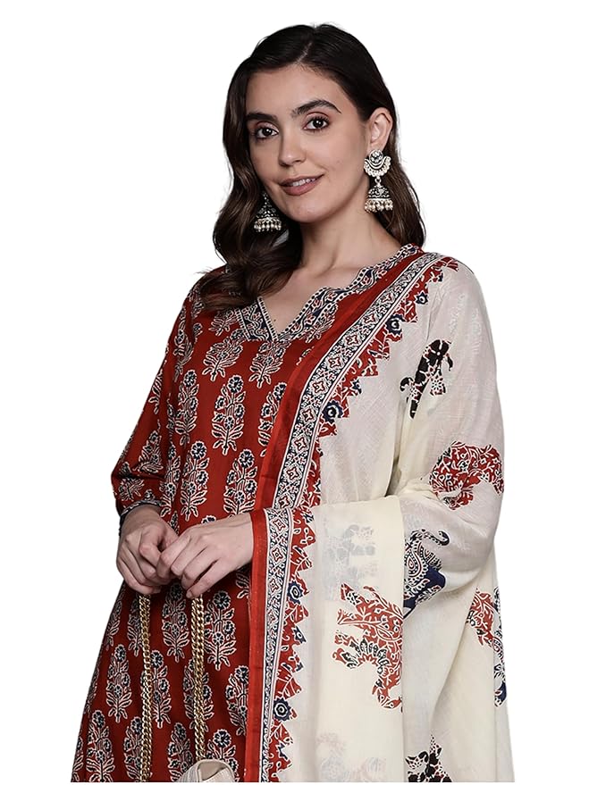 Pure Cotton Printed Straight Kurta & Pant with Dupatta Set