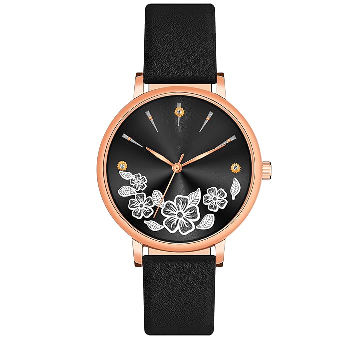 Women's Classic Butterfly Dial Analog Watch with Leather Strap