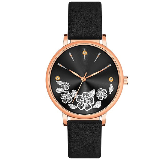 Women's Classic Butterfly Dial Analog Watch with Leather Strap