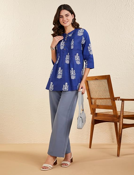 Women's Cotton Printed A-line Short Kurti